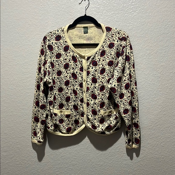 Vintage Outback Red Women’s Cream Floral Button Down Cardigan Long Sleeve Sz L - Picture 1 of 8